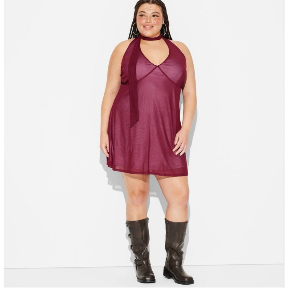 Women's Scarf Halter Mesh Mini Dress - Wild Fable™ Cherry Red 1X